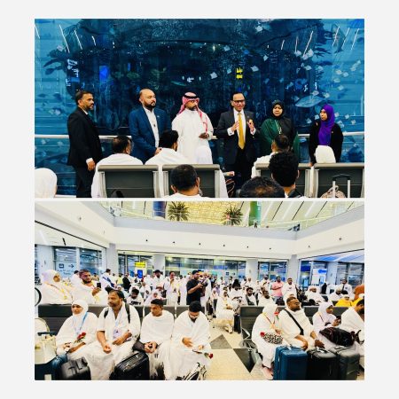 Ambassador Ameer Ajwad receives the first batch of Sri Lankan Hajj pilgrims for Hajj 2026